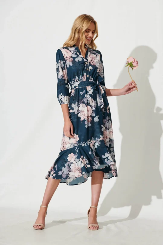Jemimah Midi Teal Blush Floral