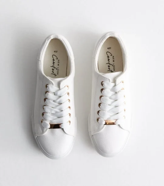 Leather-Look Metal Trim Lace Up Trainers